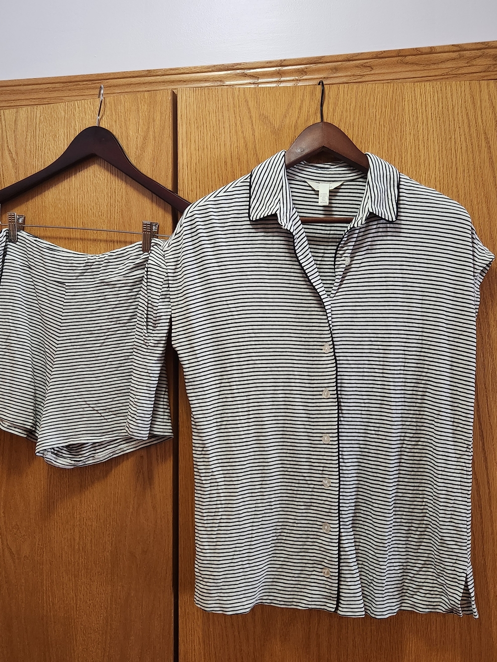 Soma Black & White Striped Button-Up Pajama Set